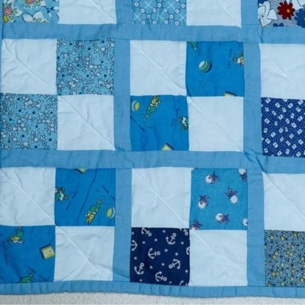 Baby Crib Quilt 32 X 48.5 Unisex Patchwork Floral Dog‎ Bunny Nautical Airplane